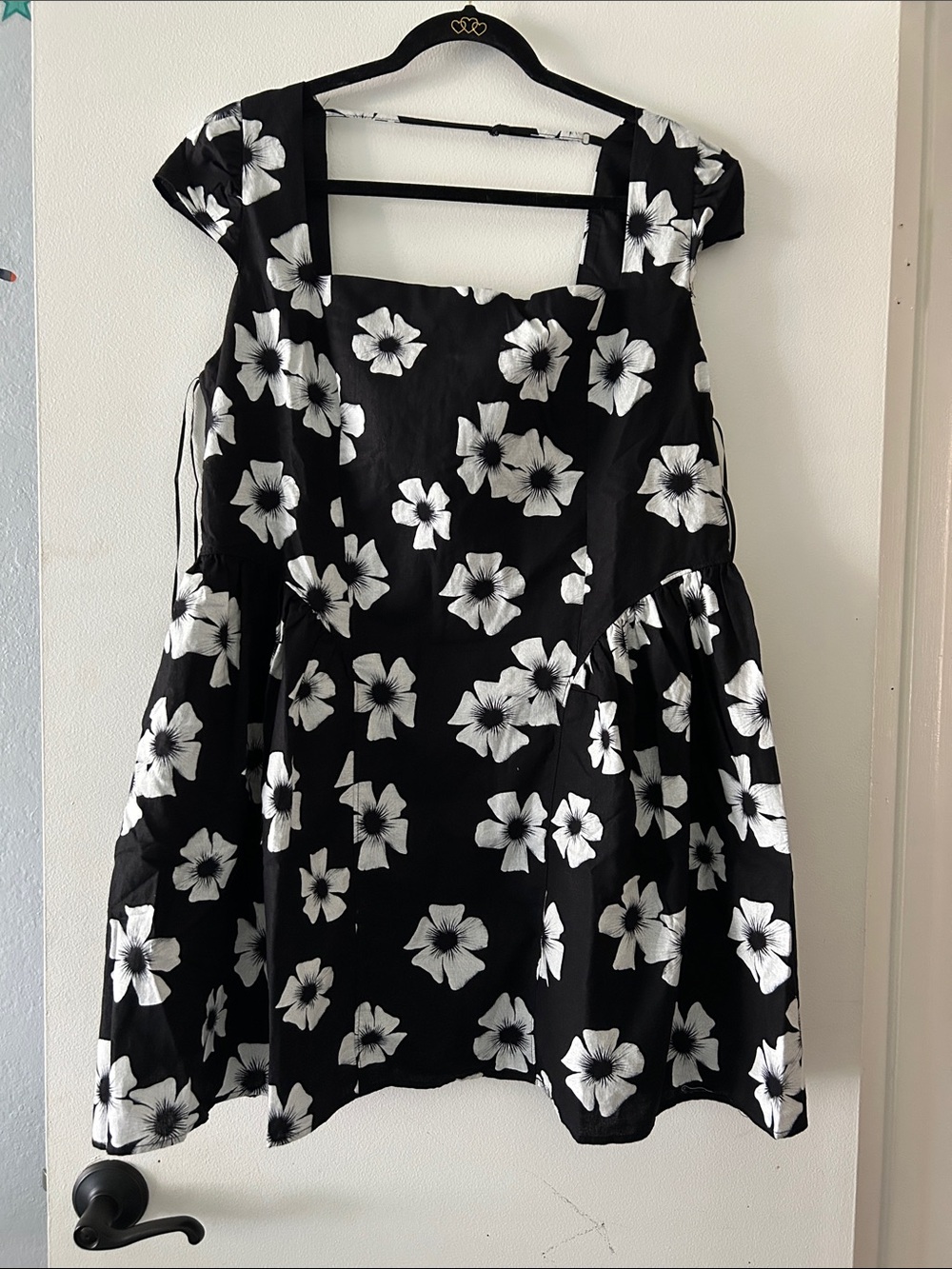 Black Floral Square-Neck Mini Dress